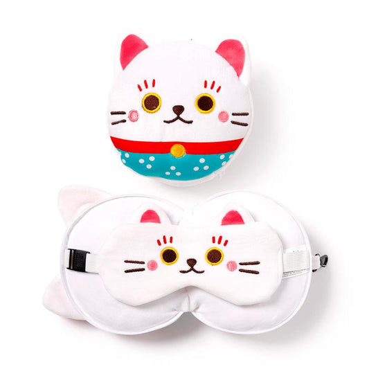 Relaxeazzz Travel Pillow & Eye Mask - Maneki Neko Lucky Cat CUSH320-0