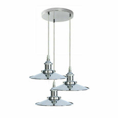 Retro 3 Head Pendant Hanging Light Chrome Metal Flat Lamp Shade For Bed room, Kitchen, Study room, Dining room~1324-3