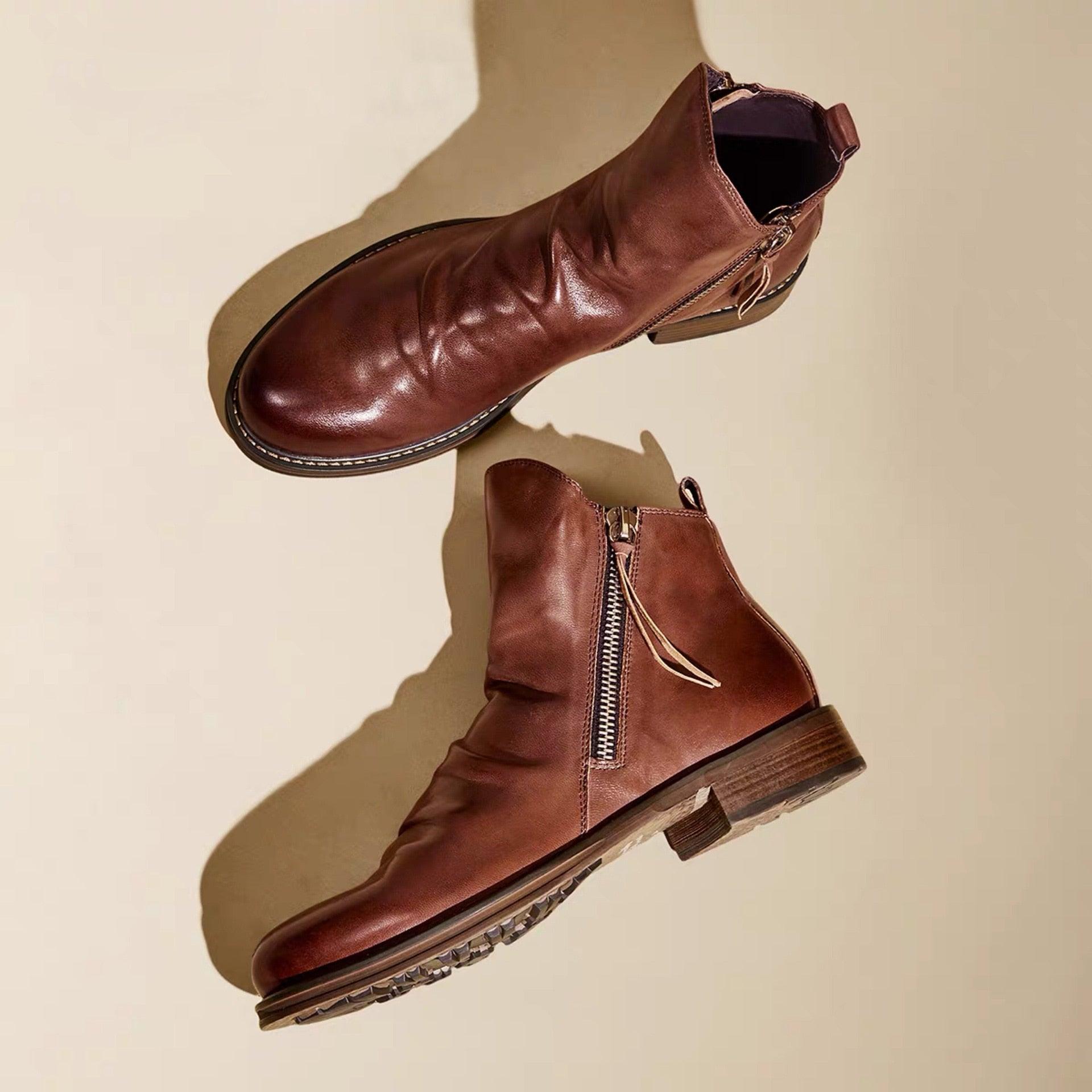 Retro Ankle Non-Slip Leather Boots Men - Puritific