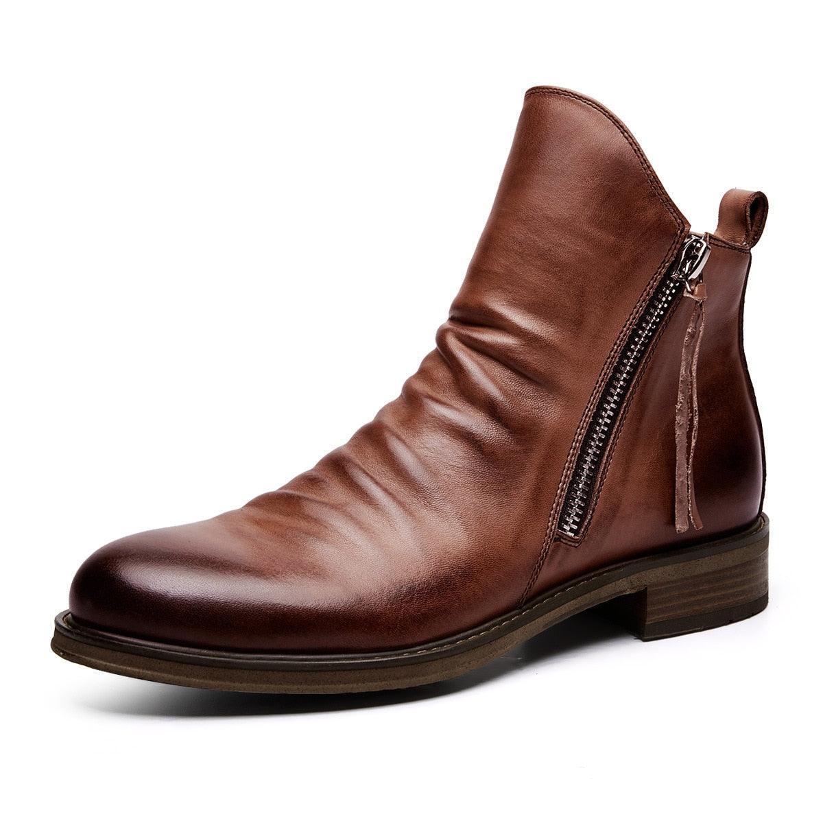 Retro Ankle Non-Slip Leather Boots Men - Puritific