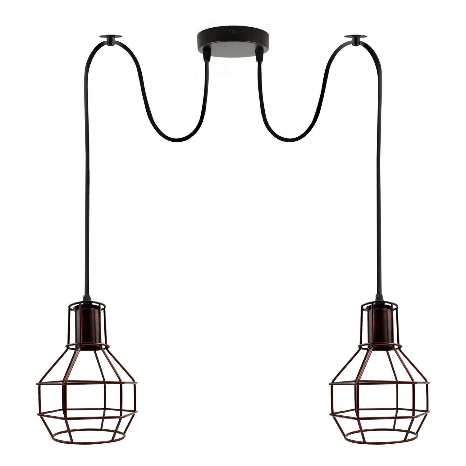 Retro Industrial 2 Way Indoor Ceiling Pendant Chandelier Hanging Light Metal Nest Cage~3390-13