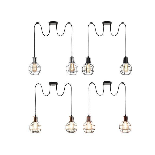 Retro Industrial 2 Way Indoor Ceiling Pendant Chandelier Hanging Light Metal Nest Cage~3390-14