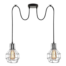 Retro Industrial 2 Way Indoor Ceiling Pendant Chandelier Hanging Light Metal Nest Cage~3390-5