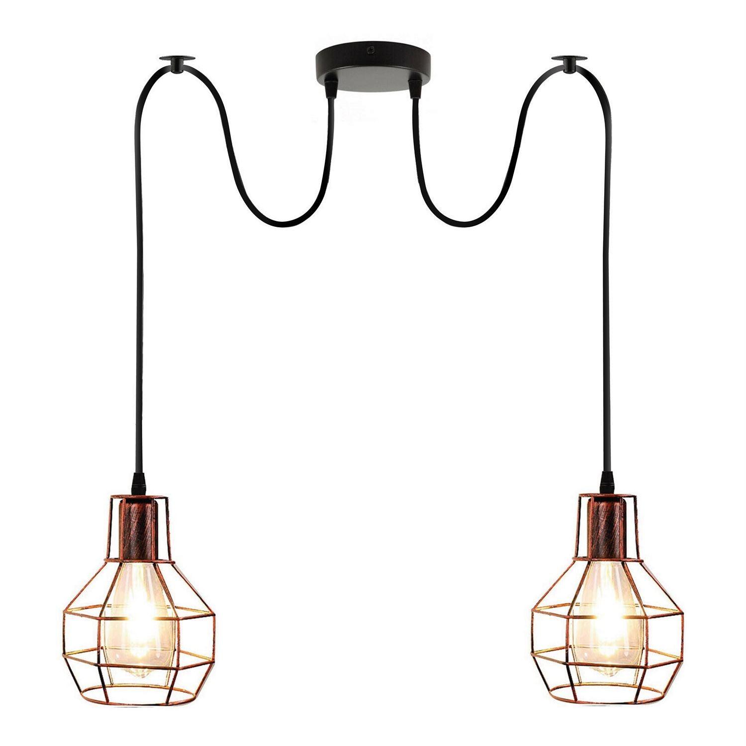 Retro Industrial 2 Way Indoor Ceiling Pendant Chandelier Hanging Light Metal Nest Cage~3390-6