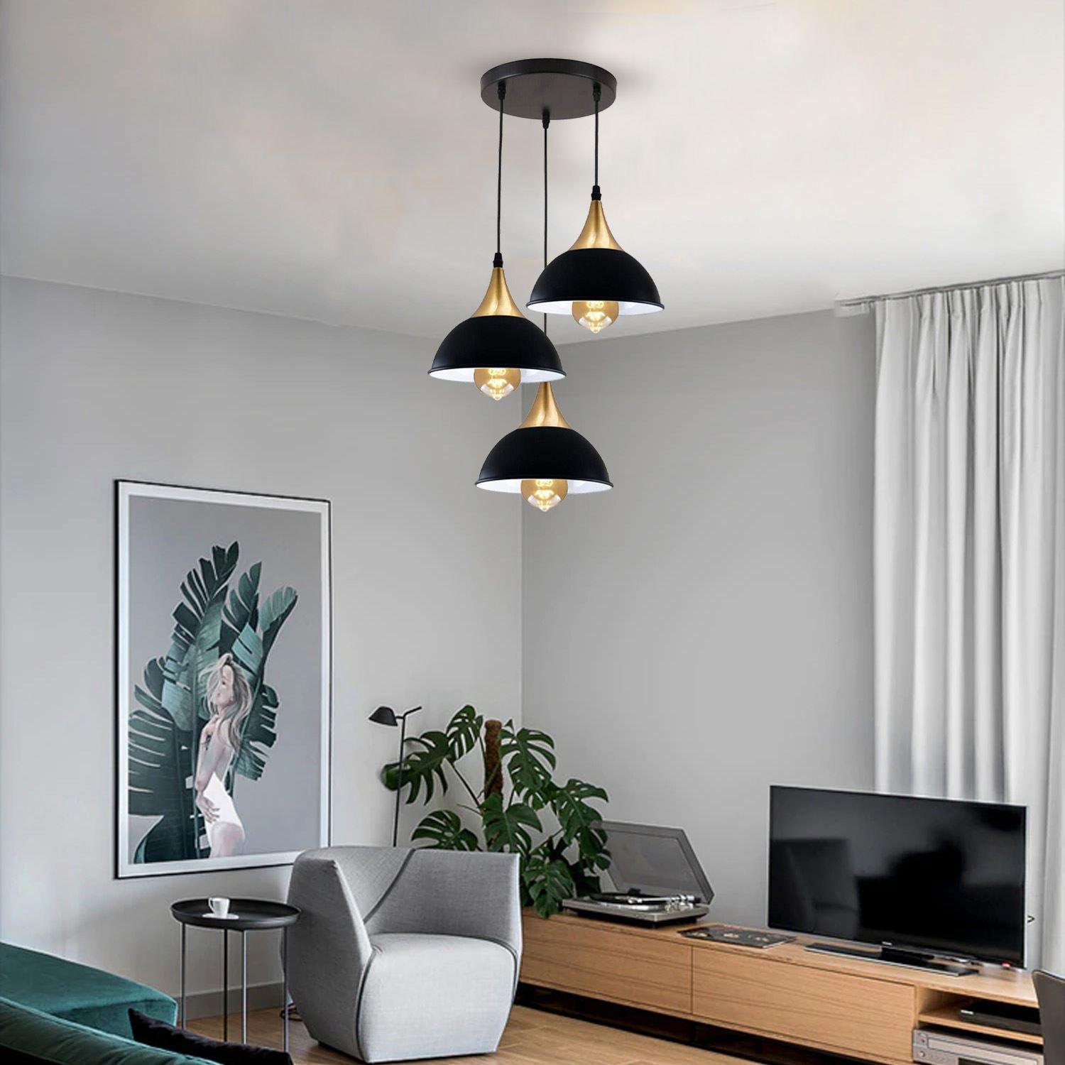 Retro Industrial 3Way Hanging Ceiling Pendant Light Black Dome Shape Shade Indoor Light~3396-0