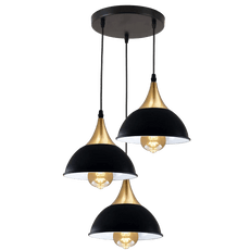 Retro Industrial 3Way Hanging Ceiling Pendant Light Black Dome Shape Shade Indoor Light~3396-1