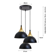 Retro Industrial 3Way Hanging Ceiling Pendant Light Black Dome Shape Shade Indoor Light~3396-2