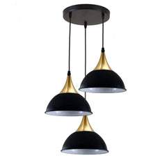 Retro Industrial 3Way Hanging Ceiling Pendant Light Black Dome Shape Shade Indoor Light~3396-3