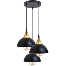 Retro Industrial 3Way Hanging Ceiling Pendant Light Black Dome Shape Shade Indoor Light~3396-5