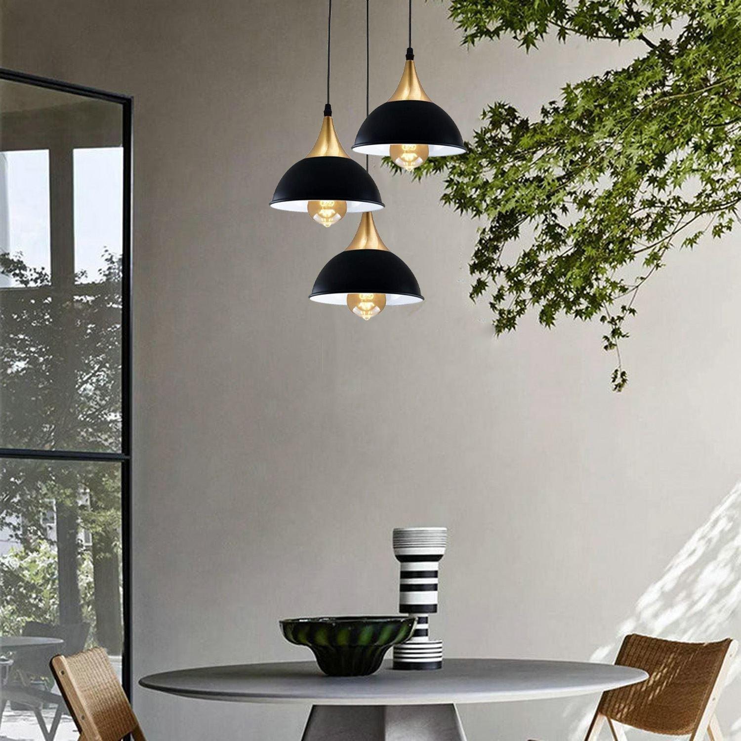 Retro Industrial 3Way Hanging Ceiling Pendant Light Black Dome Shape Shade Indoor Light~3396-6