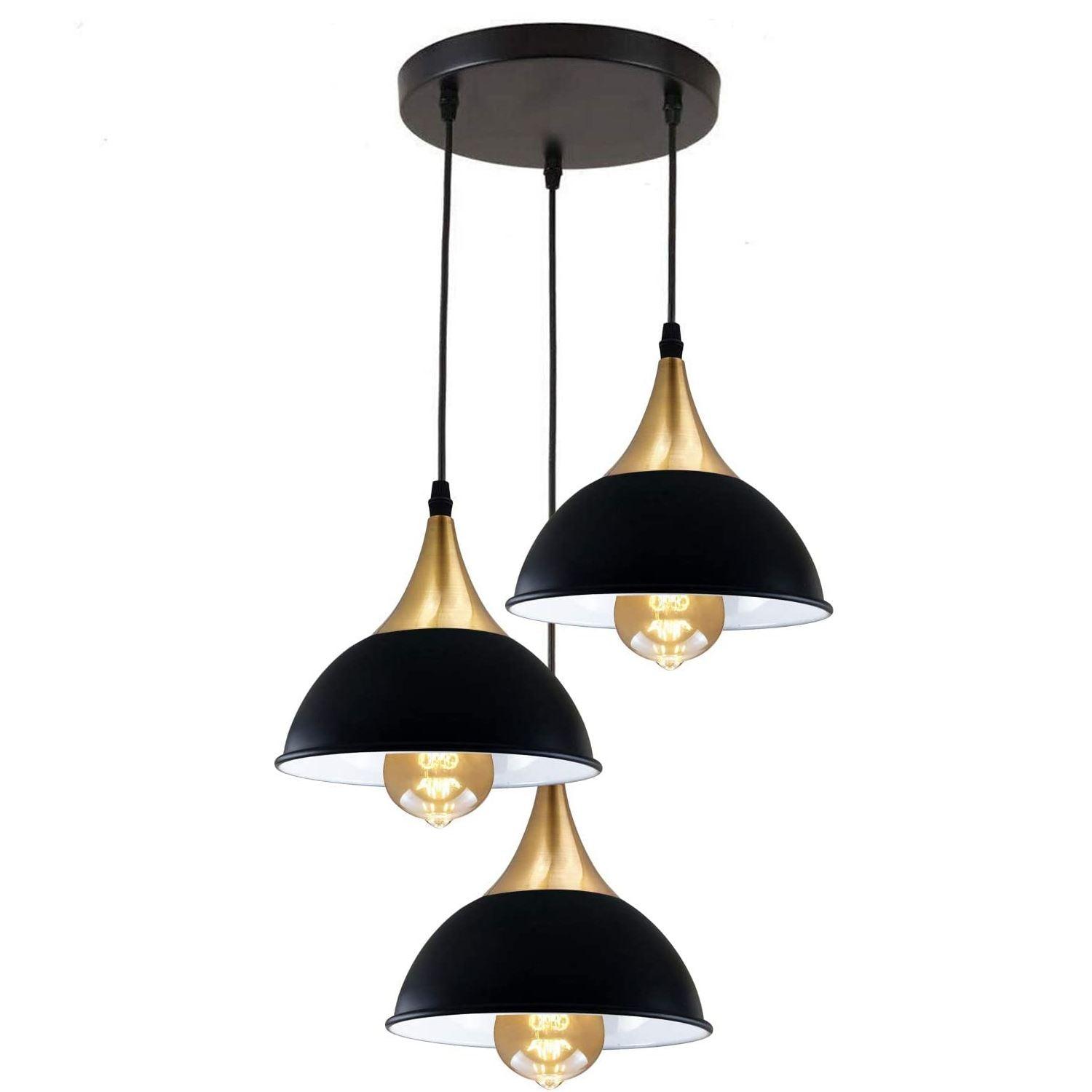 Retro Industrial 3Way Hanging Ceiling Pendant Light Black Dome Shape Shade Indoor Light~3396-8