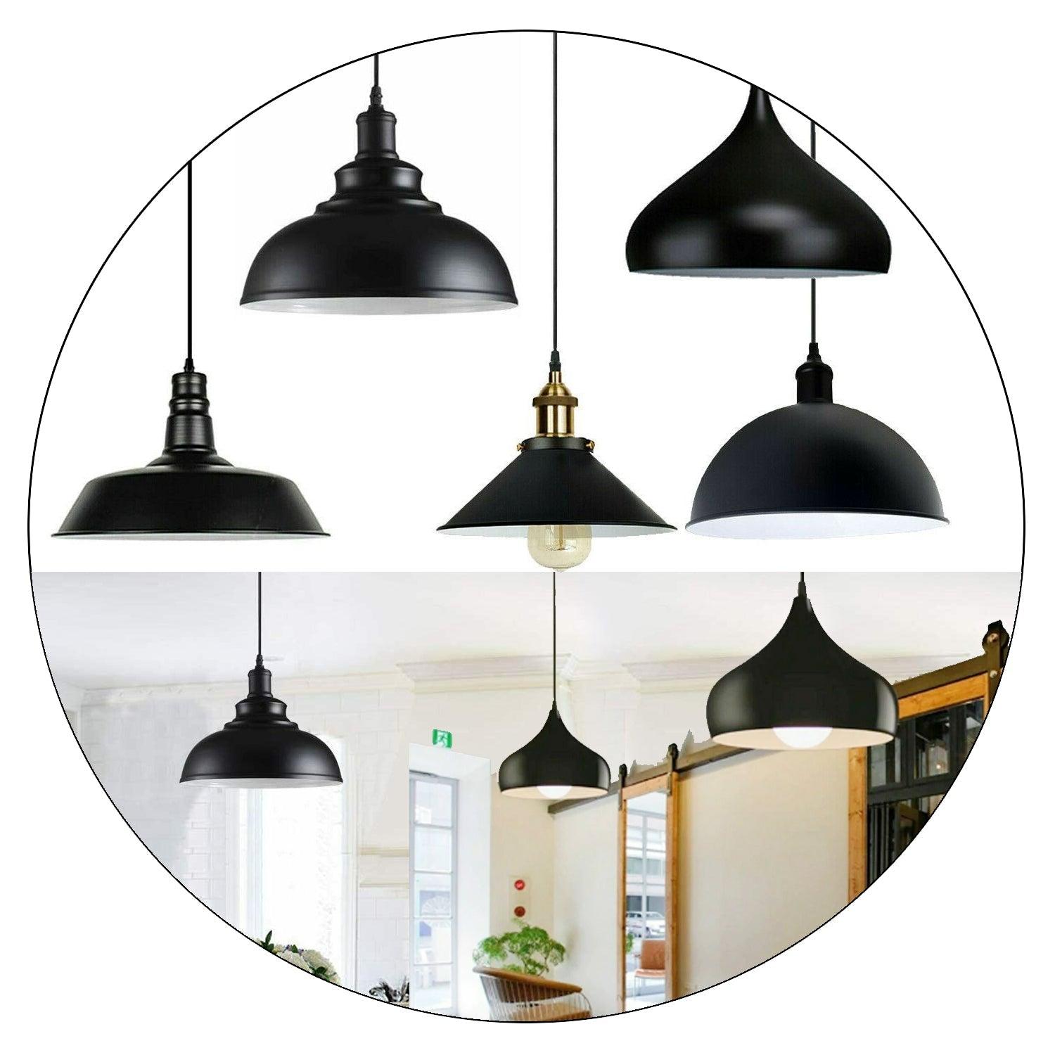 Retro Industrial Black Ceiling Pendant Light Metal Lamp Shade With 95cm Adjustable Cable~1354-1