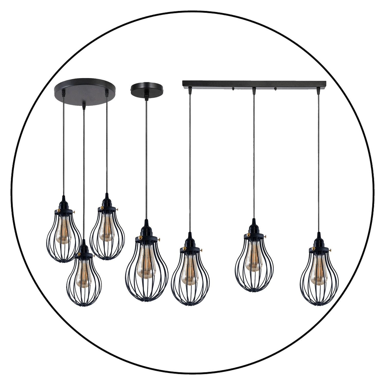 Retro Industrial Black Indoor Hanging Adjustable Pendant Light Big Vase Cage Ceiling Chandelier~3398-0