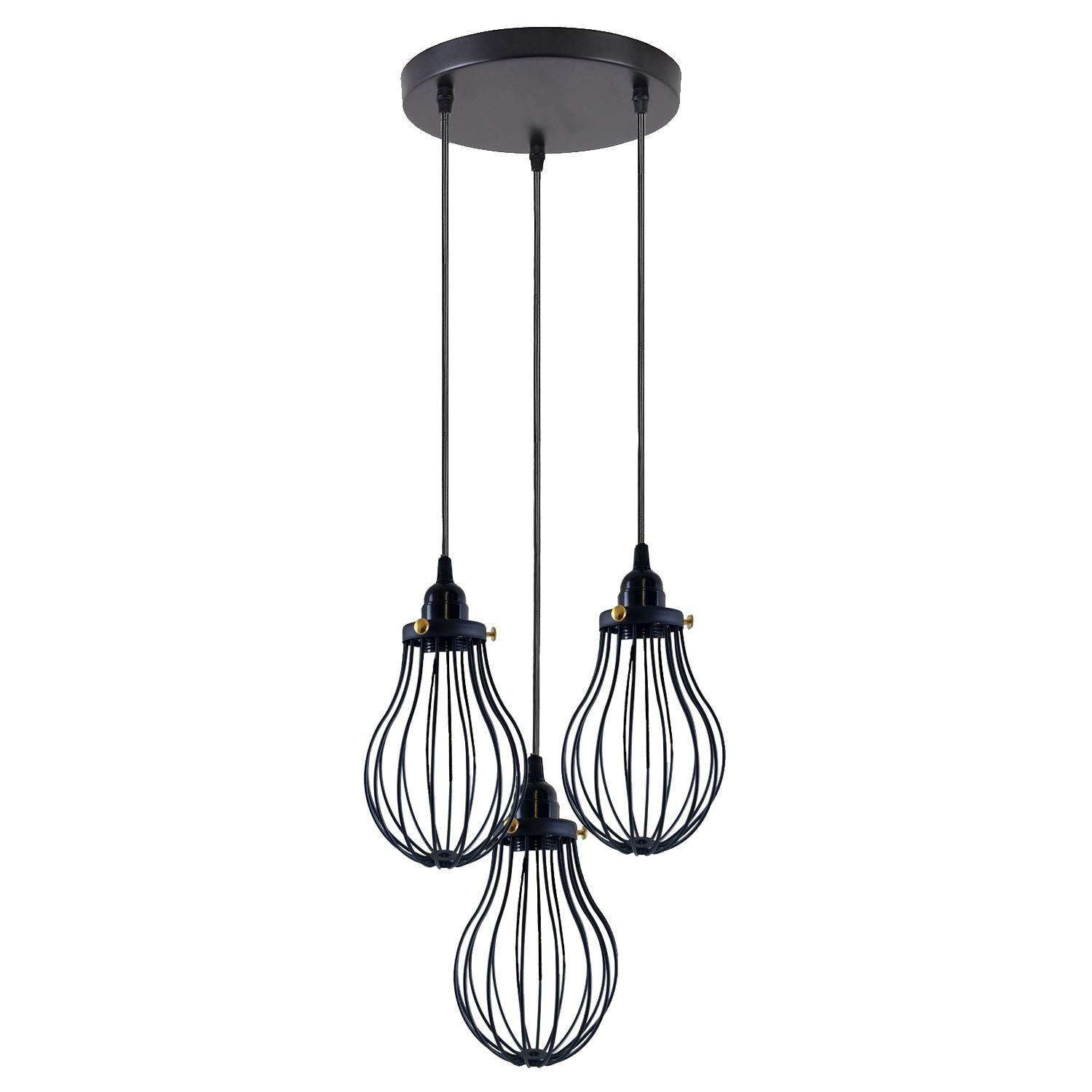 Retro Industrial Black Indoor Hanging Adjustable Pendant Light Big Vase Cage Ceiling Chandelier~3398-9