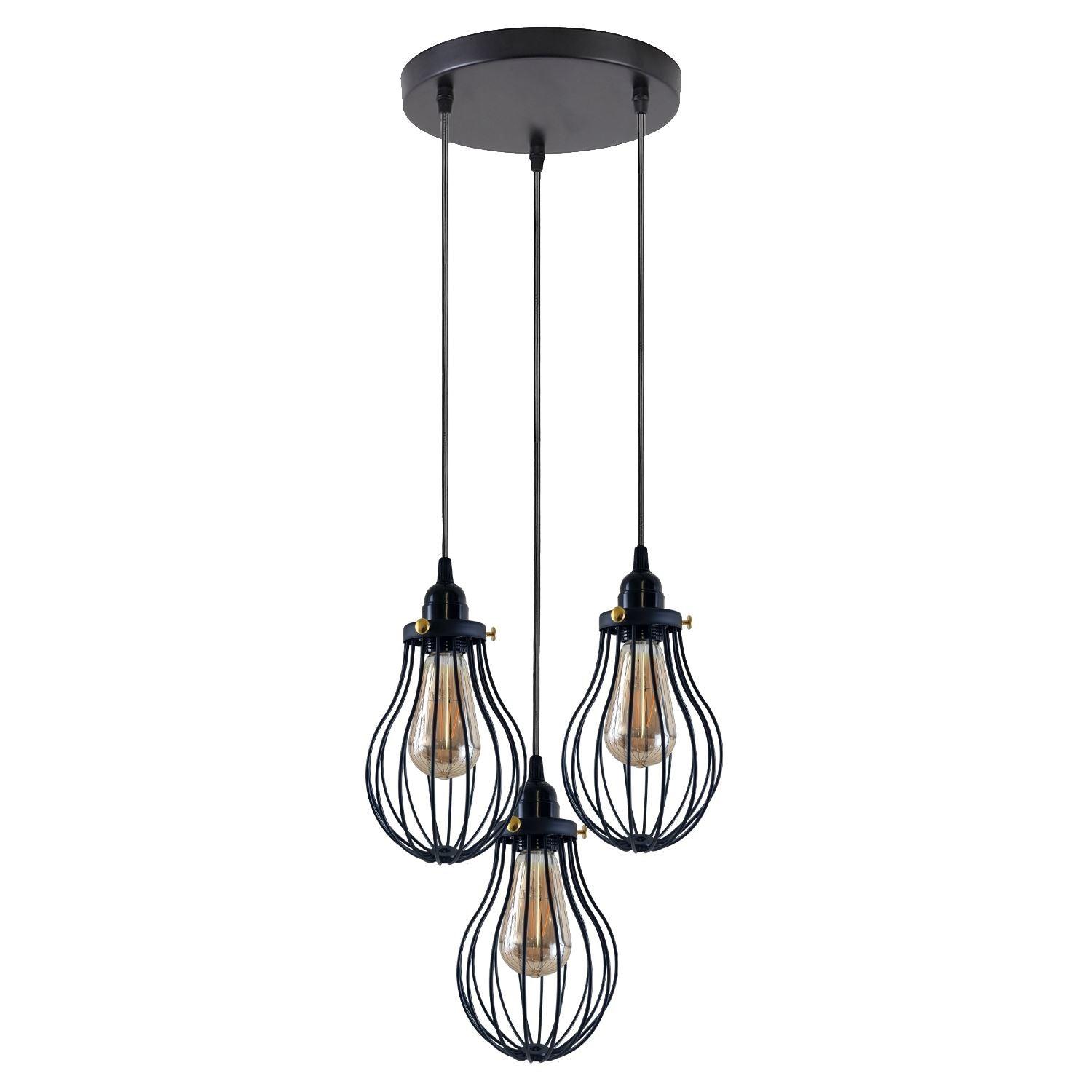 Retro Industrial Black Indoor Hanging Adjustable Pendant Light Big Vase Cage Ceiling Chandelier~3398-10