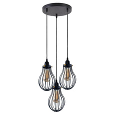 Retro Industrial Black Indoor Hanging Adjustable Pendant Light Big Vase Cage Ceiling Chandelier~3398-10