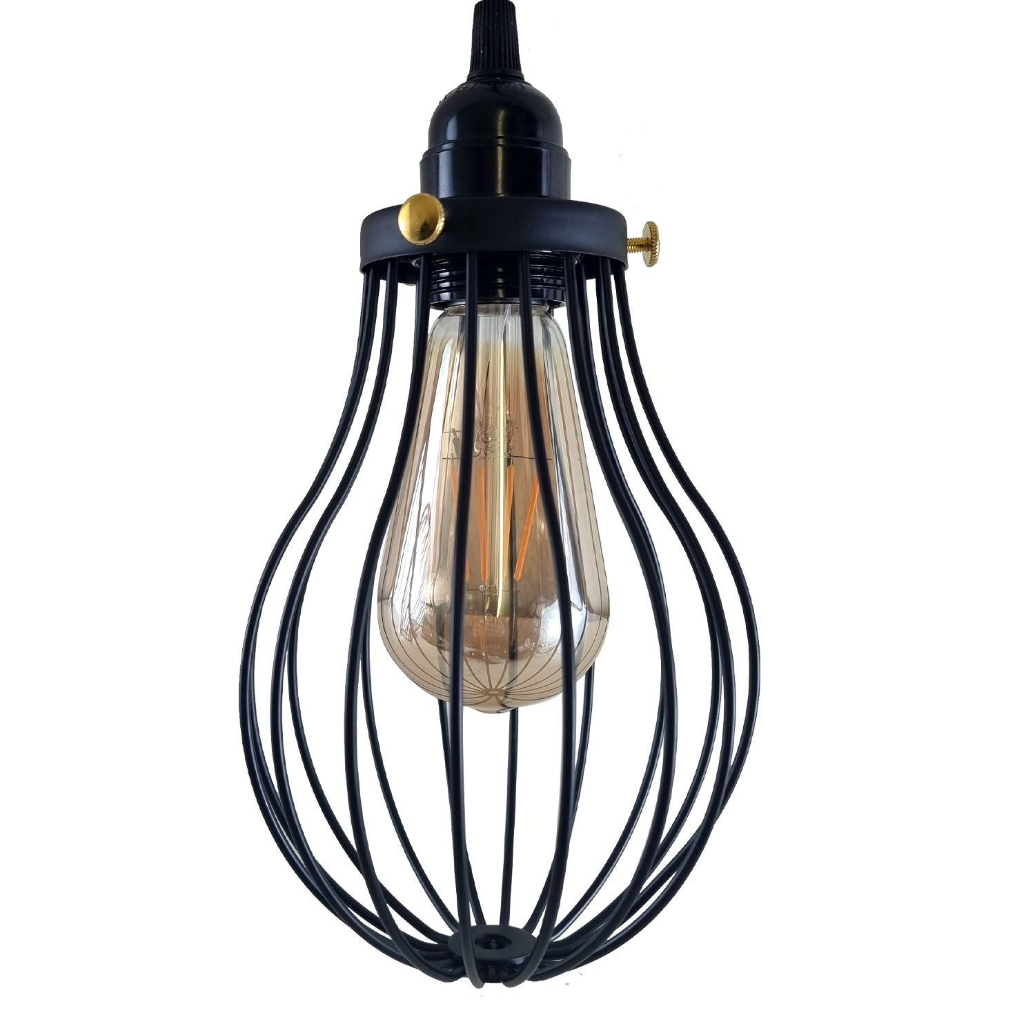 Retro Industrial Black Indoor Hanging Adjustable Pendant Light Big Vase Cage Ceiling Chandelier~3398-11