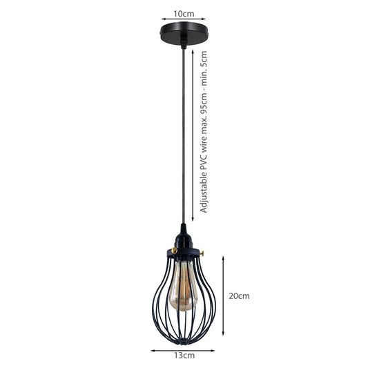 Retro Industrial Black Indoor Hanging Adjustable Pendant Light Big Vase Cage Ceiling Chandelier~3398-1