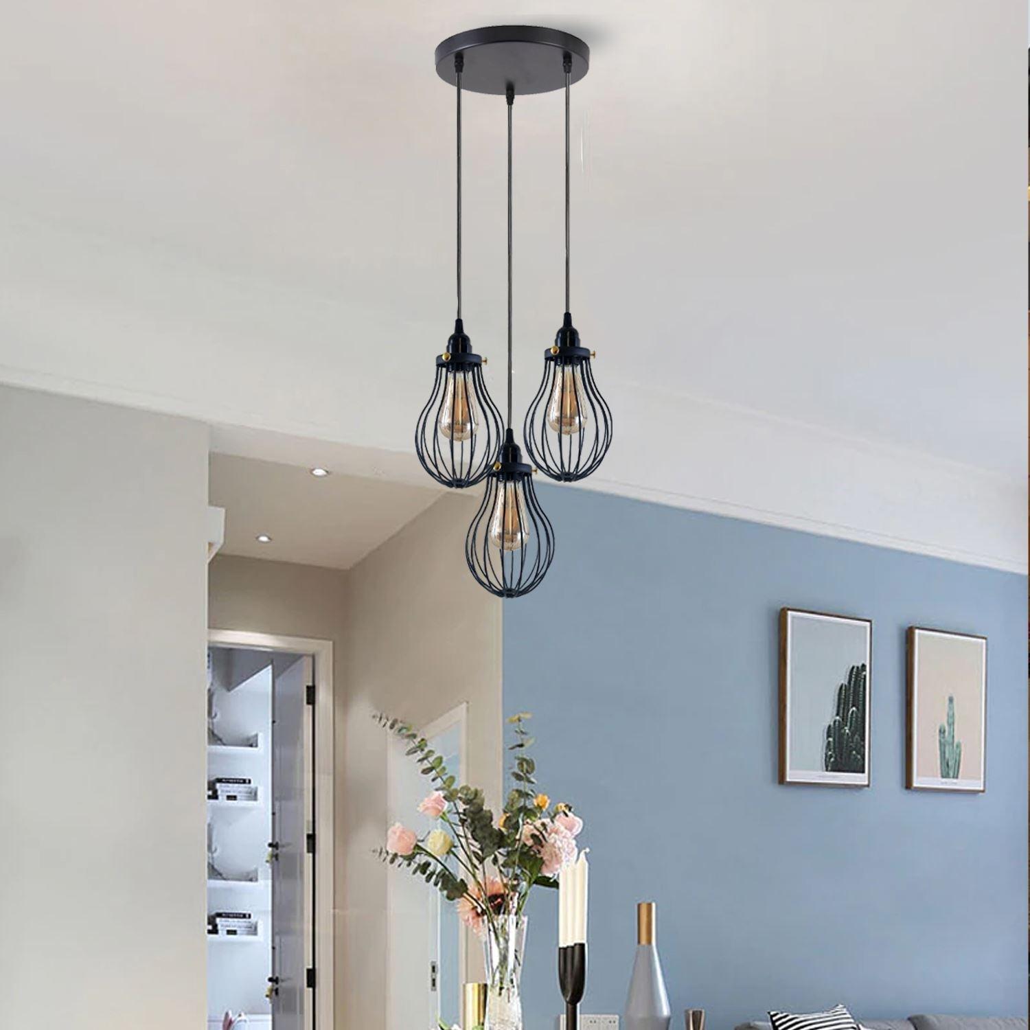 Retro Industrial Black Indoor Hanging Adjustable Pendant Light Big Vase Cage Ceiling Chandelier~3398-8