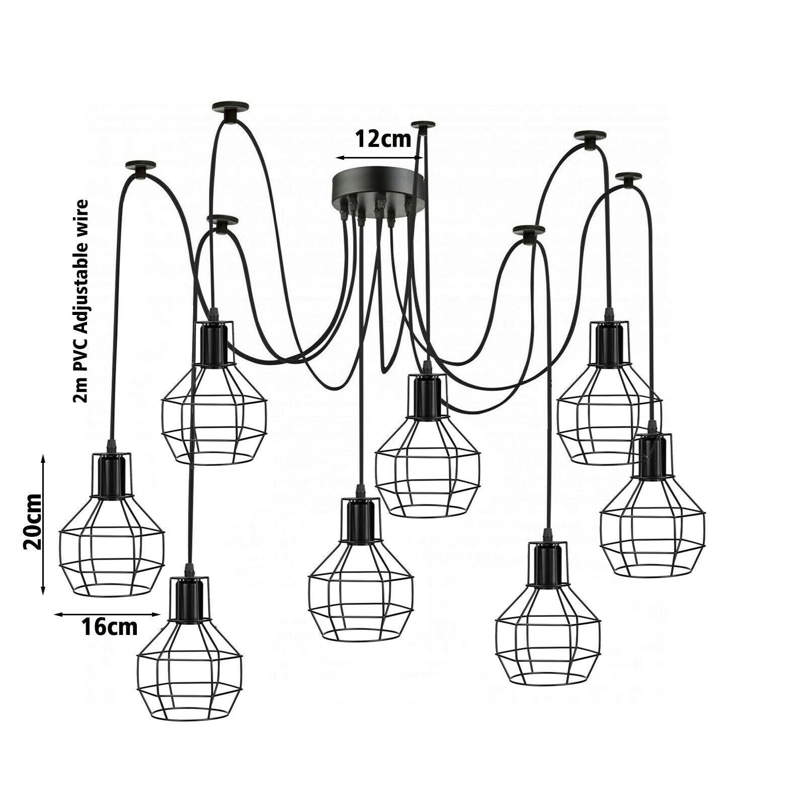 Retro Industrial Black Metal Nest Cage Ceiling 8 way Pendant Hanging Light Chandelier Indoor Lighting For Bar, Bedroom, Dining Room, Living Room~1180-2