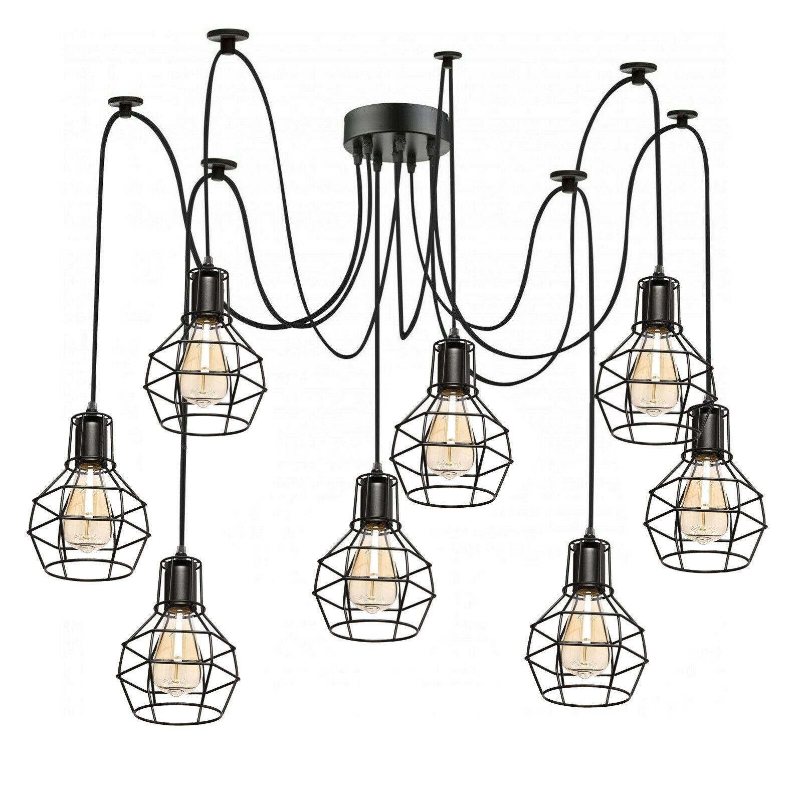 Retro Industrial Black Metal Nest Cage Ceiling 8 way Pendant Hanging Light Chandelier Indoor Lighting For Bar, Bedroom, Dining Room, Living Room~1180-6