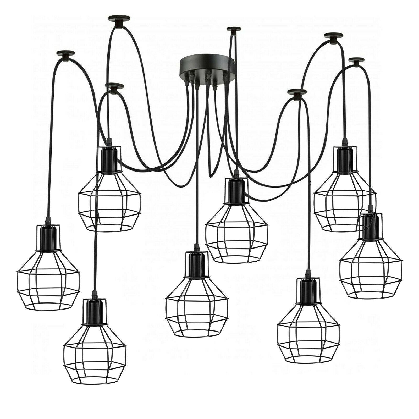 Retro Industrial Black Metal Nest Cage Ceiling 8 way Pendant Hanging Light Chandelier Indoor Lighting For Bar, Bedroom, Dining Room, Living Room~1180-8