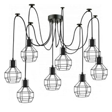 Retro Industrial Black Metal Nest Cage Ceiling 8 way Pendant Hanging Light Chandelier Indoor Lighting For Bar, Bedroom, Dining Room, Living Room~1180-8