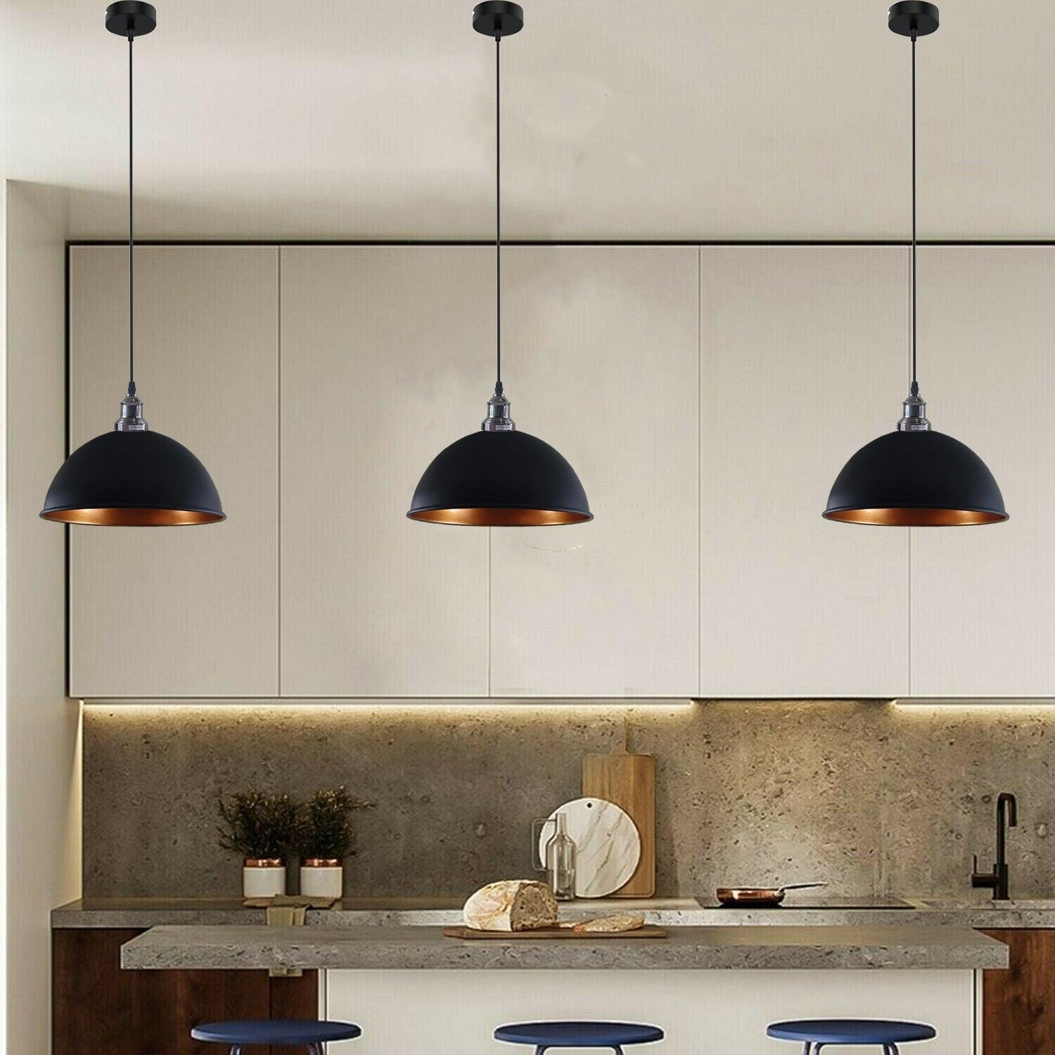 Retro Industrial Ceiling E27 Hanging Pendant Light Shade Black Gold Inner~1602-0