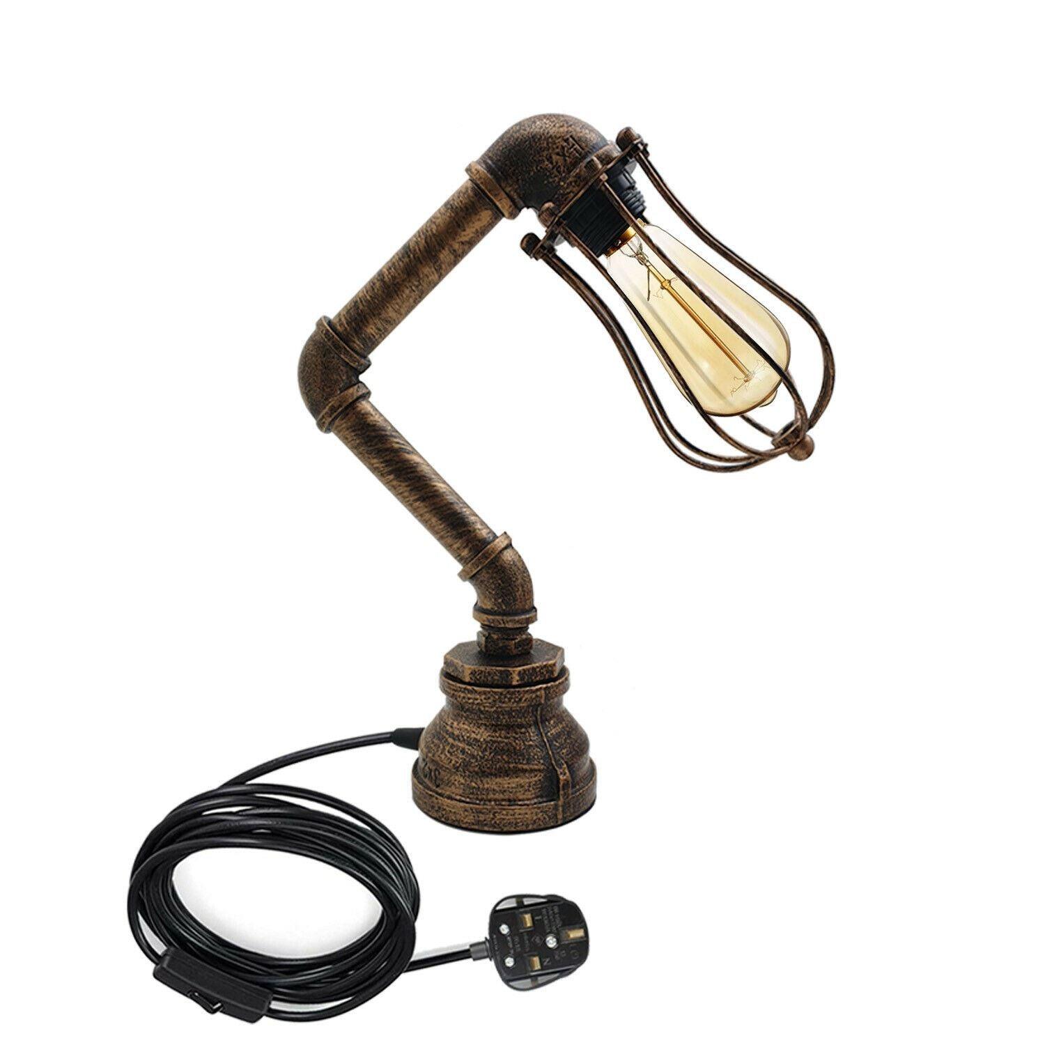 Retro Industrial Water Pipe Lighting Wall Plug-In Table Lamp Steampunk Metal Indoor Stand~1306-15