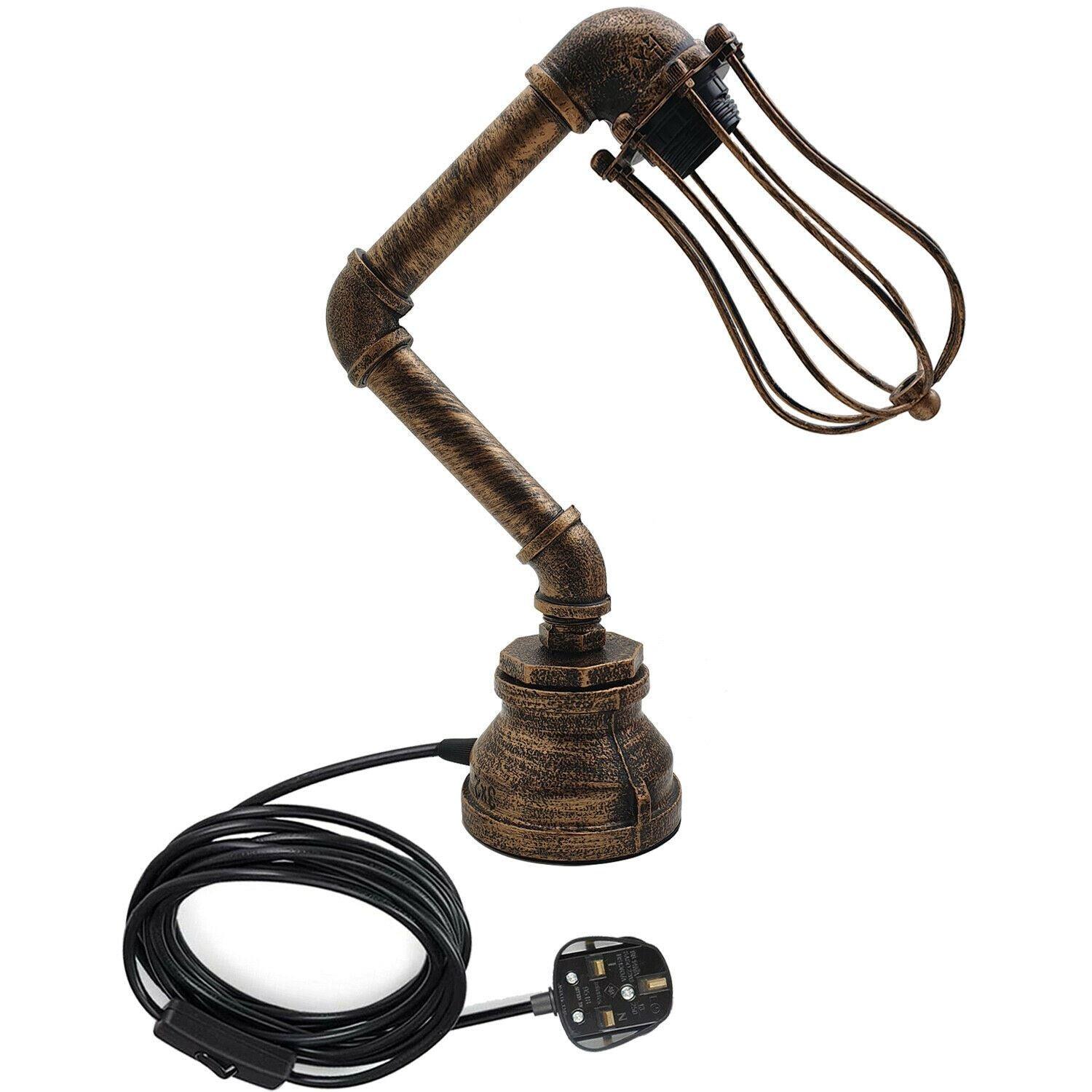 Retro Industrial Water Pipe Lighting Wall Plug-In Table Lamp Steampunk Metal Indoor Stand~1306-17