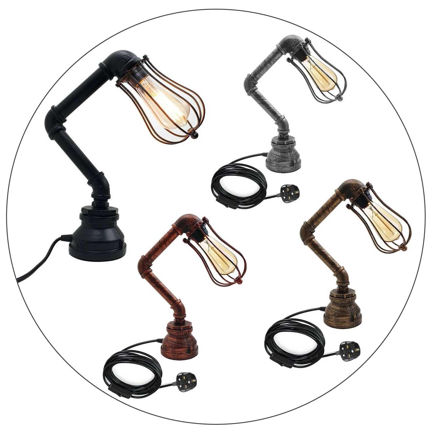 Retro Industrial Water Pipe Lighting Wall Plug-In Table Lamp Steampunk Metal Indoor Stand~1306-0