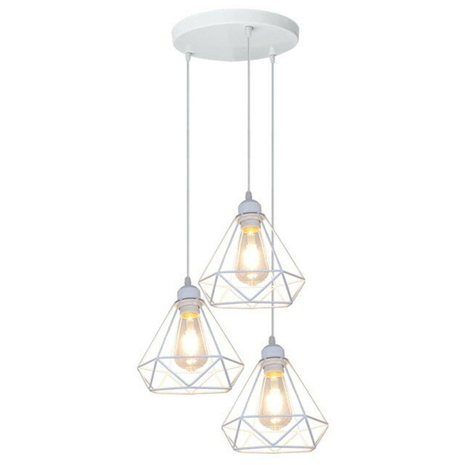 Retro Industrial White Diamond Cage Ceiling Pendant Light Hanging Indoor Lighting ~1182-9