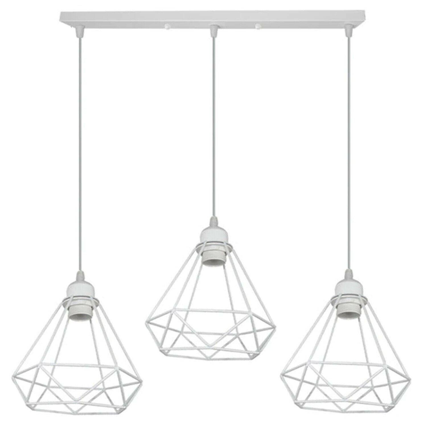 Retro Industrial White Diamond Cage Ceiling Pendant Light Hanging Indoor Lighting ~1182-10