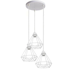 Retro Industrial White Diamond Cage Ceiling Pendant Light Hanging Indoor Lighting ~1182-12