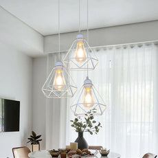 Retro Industrial White Diamond Cage Ceiling Pendant Light Hanging Indoor Lighting ~1182-13