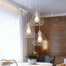 Retro Industrial White Diamond Cage Ceiling Pendant Light Hanging Indoor Lighting ~1182-14