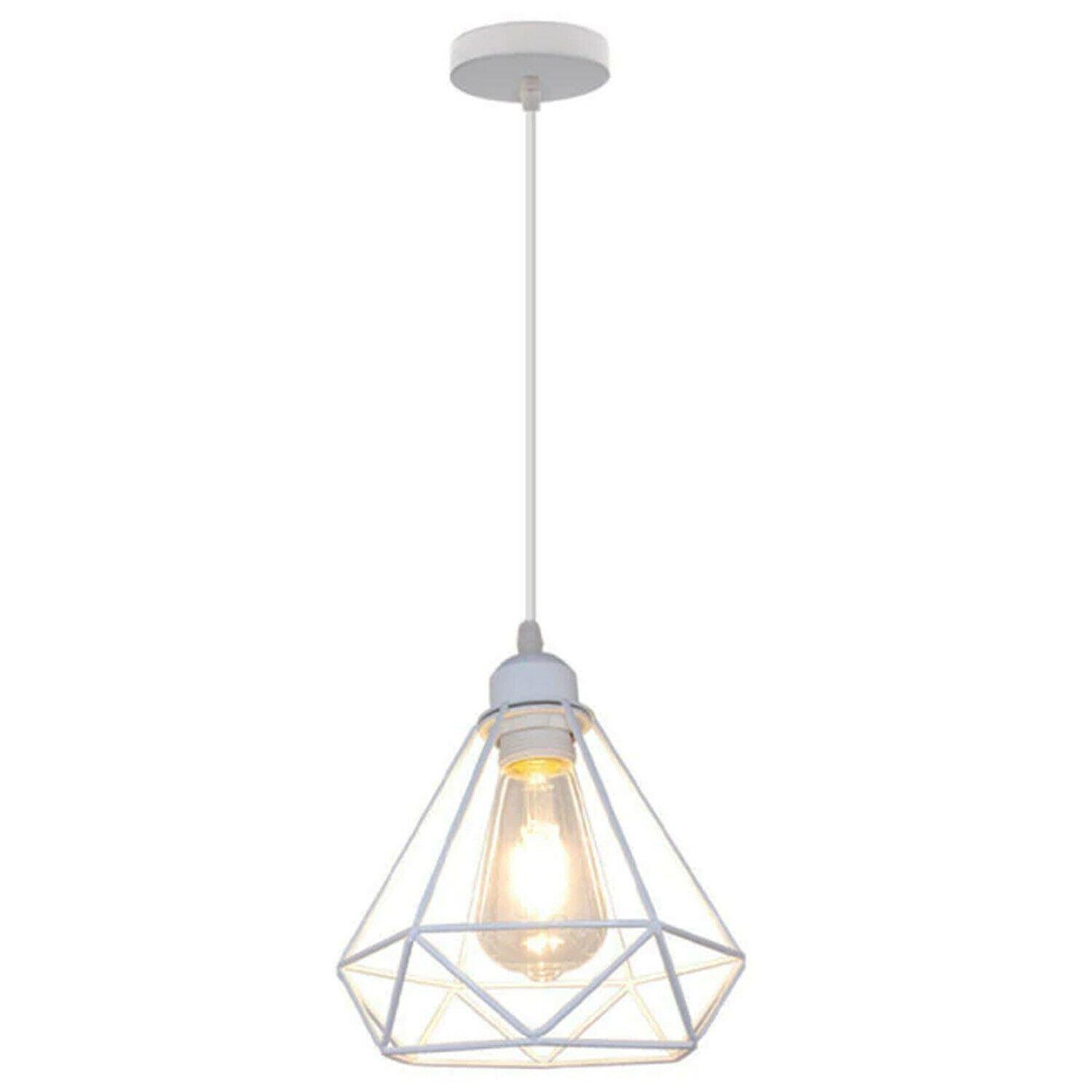 Retro Industrial White Diamond Cage Ceiling Pendant Light Hanging Indoor Lighting ~1182-15