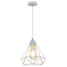 Retro Industrial White Diamond Cage Ceiling Pendant Light Hanging Indoor Lighting ~1182-15