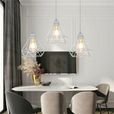 Retro Industrial White Diamond Cage Ceiling Pendant Light Hanging Indoor Lighting ~1182-1