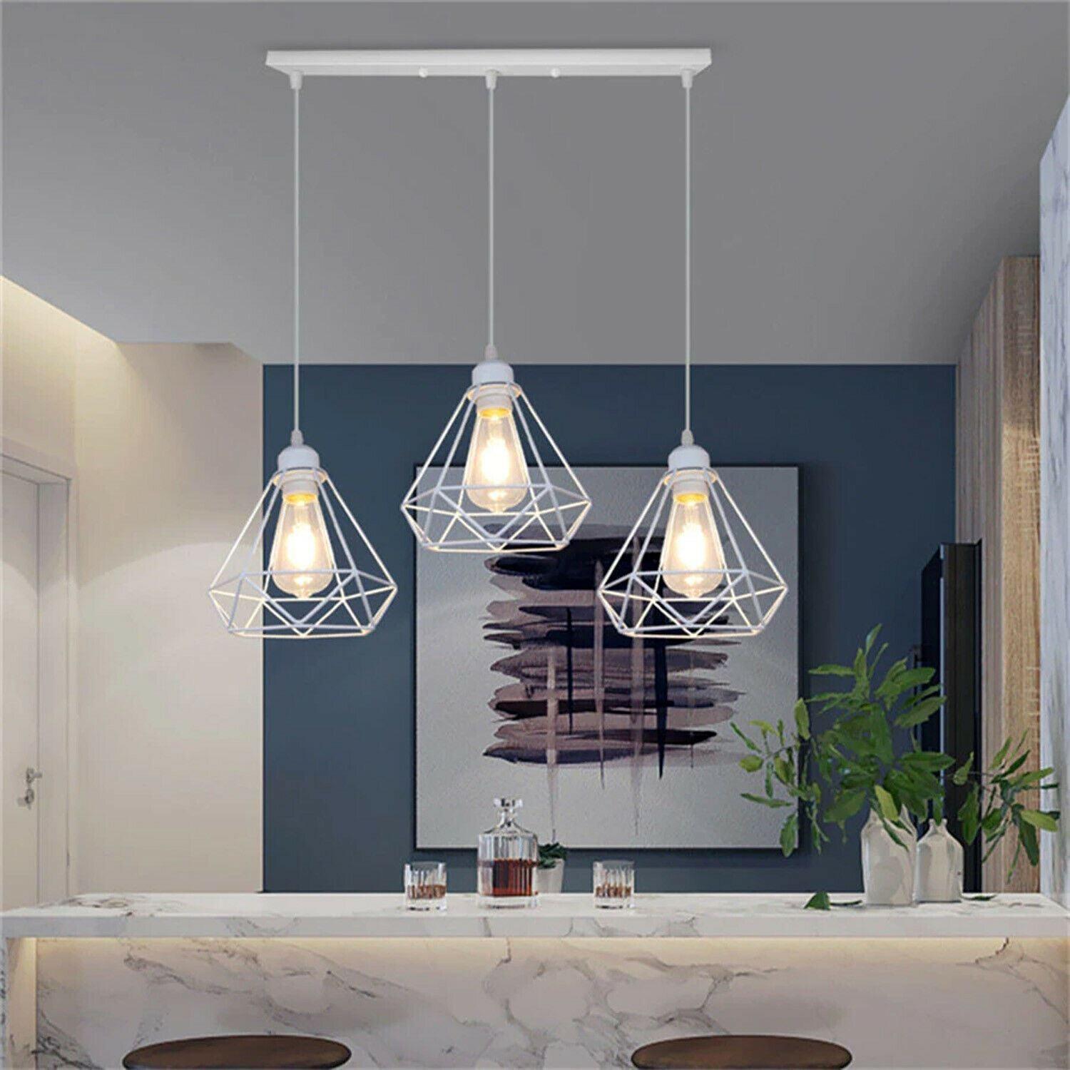 Retro Industrial White Diamond Cage Ceiling Pendant Light Hanging Indoor Lighting ~1182-2