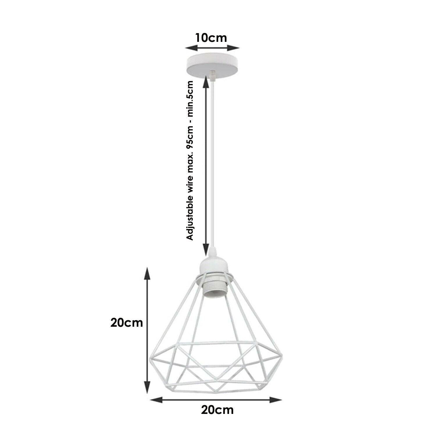 Retro Industrial White Diamond Cage Ceiling Pendant Light Hanging Indoor Lighting ~1182-4