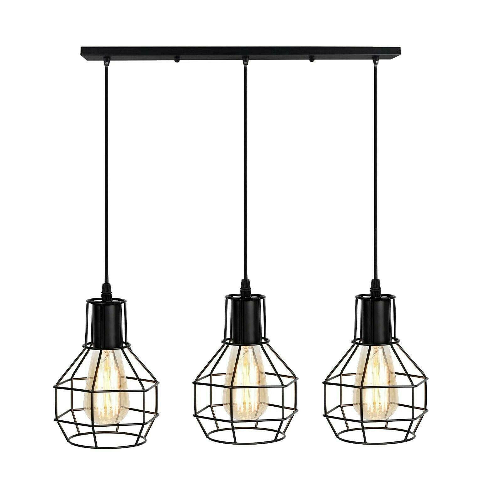 Retro Loft 3 Head Ceiling Light Shade Pendant Lamp With Bulbs~2563-1