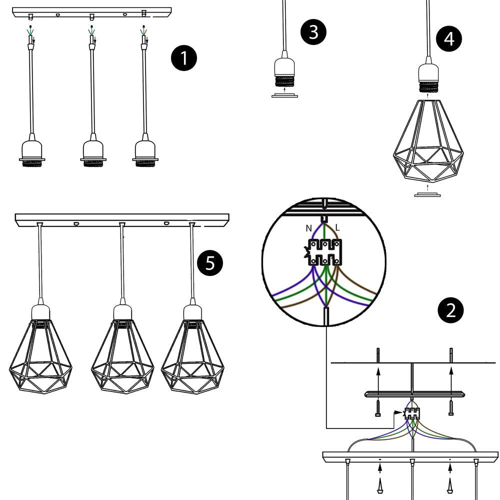 Retro Loft 3 Head Ceiling Light Shade Pendant Lamp With Bulbs~2563-6