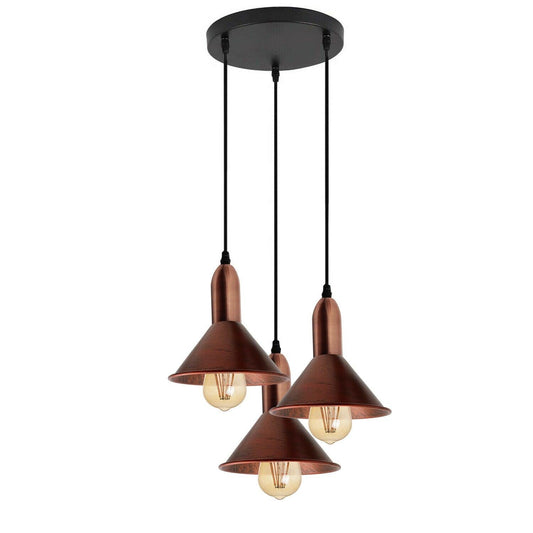 Retro Style 3 Way Rustic Red Metal Pendant Ceiling Light Fitting~1582-1