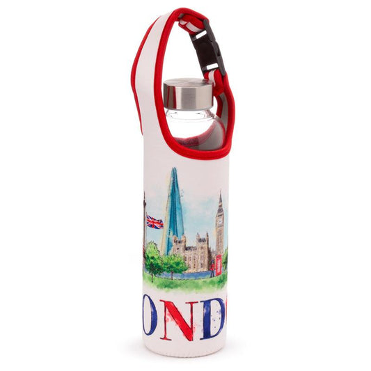 Reusable 500ml Glass Water Bottle with Protective Neoprene Sleeve - London Icons BOT193-0