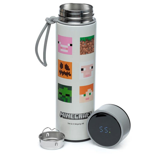 Reusable Stainless Steel Hot & Cold Insulated Drinks Bottle Digital Thermometer - Minecraft Faces BOT184-0