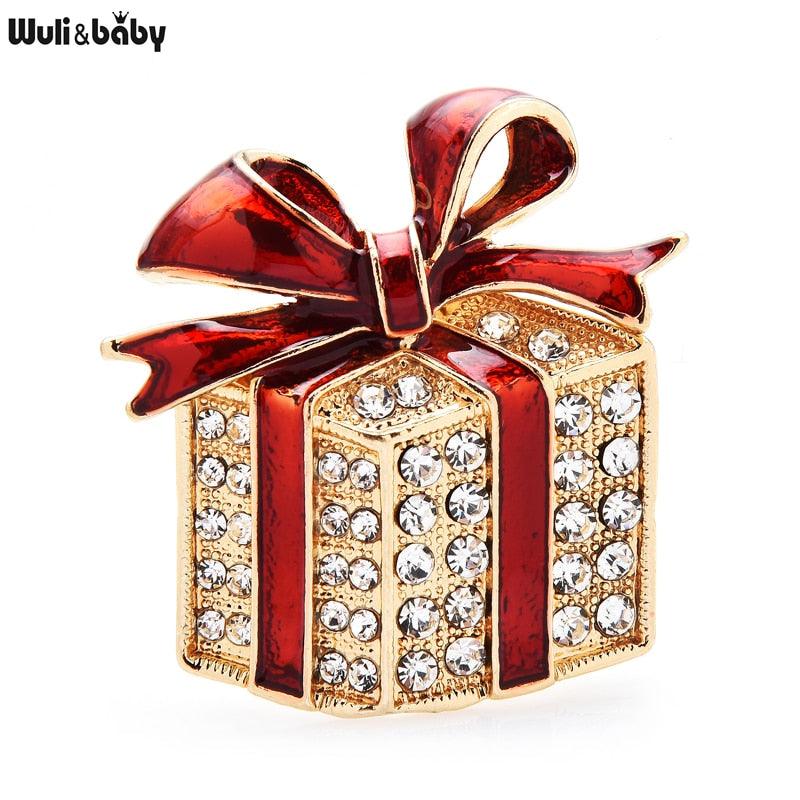 Rhinestone Enamel Gift Box Brooches - Puritific