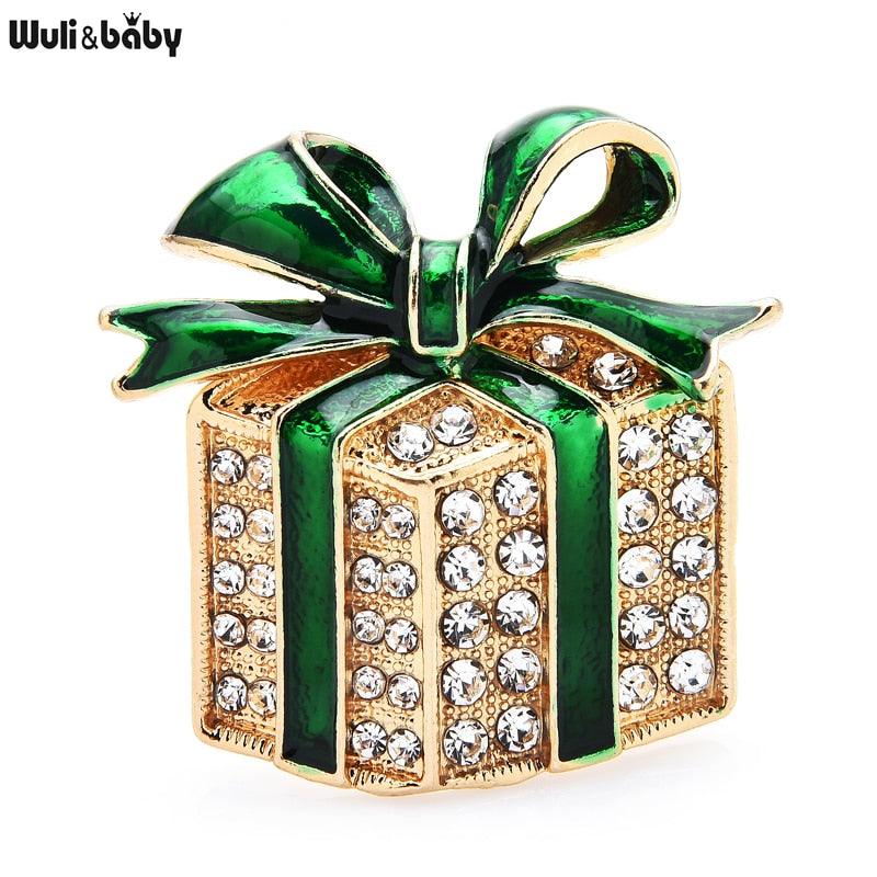 Rhinestone Enamel Gift Box Brooches - Puritific