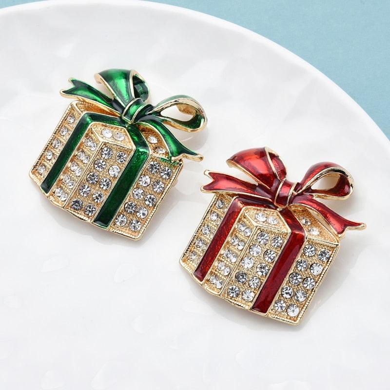 Rhinestone Enamel Gift Box Brooches - Puritific