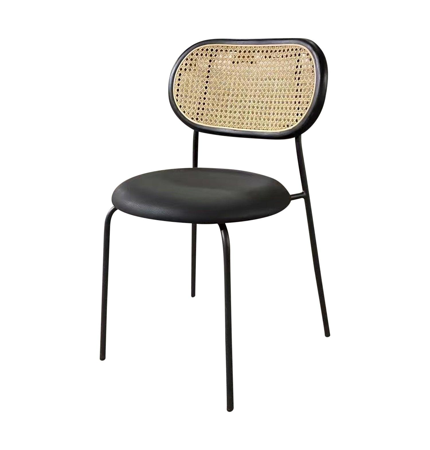 Rose Dining Chair - Rattan / Black / Black Leather-0